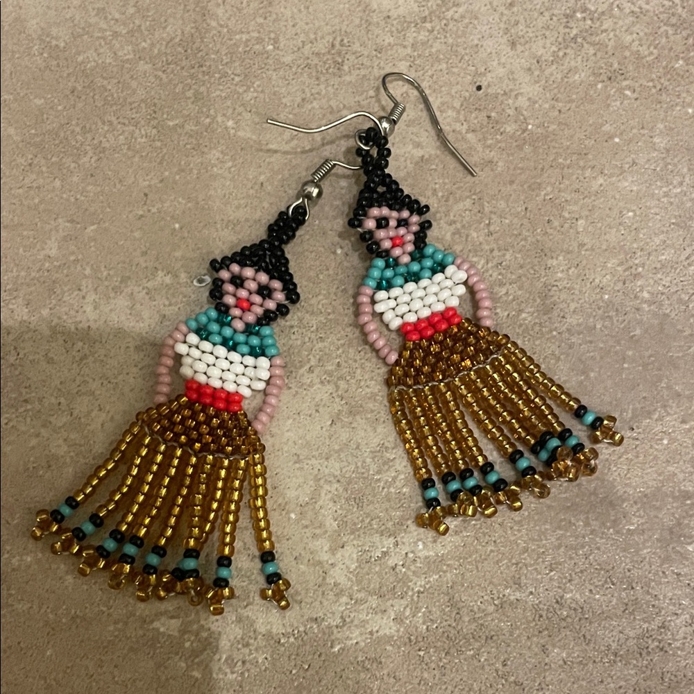 Handcrafted Peruvian Beaded Earrings with Gold and Multicolor Accents